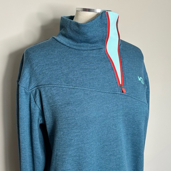 Kari Traa Blue and Red-Orange Fleece Mid Layer Quarter-zip Top, XL - Picture 2 of 12